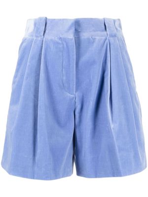 Blazé Milano crushed-velvet pleated shorts - Blue