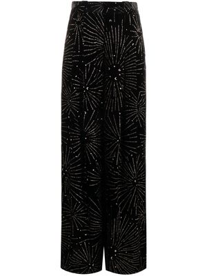 Blazé Milano crystal-embellished velvet-finish palazzo trousers - Black