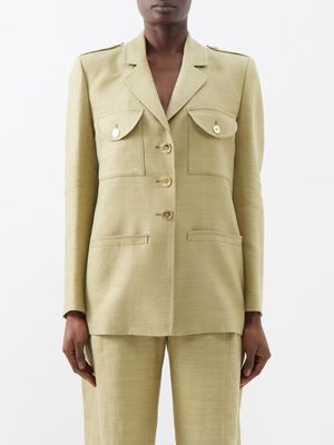 Blazé Milano - Path Flap-pocket Linen-blend Suit Jacket - Womens - Light Khaki
