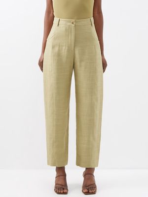 Blazé Milano - Sorraia High-rise Linen-blend Suit Trousers - Womens - Light Khaki