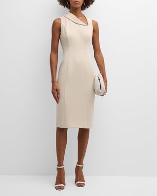 Blaze Sleeveless Shawl-Collar Sheath Midi Dress