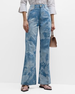 Bleach-Dyed Flare Jeans