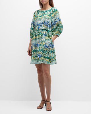 Bliss Blouson-Sleeve Floral-Print Midi Dress
