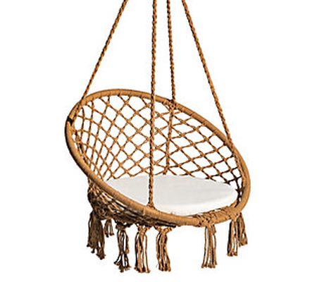 Bliss Macrame Swing Chair w/ Fringe lining and cushions