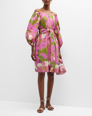 Bliss Off-Shoulder African Daisy Mini Dress