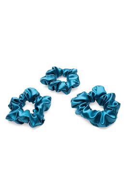 BLISSY 3-Pack Silk Scrunchies in Aqua