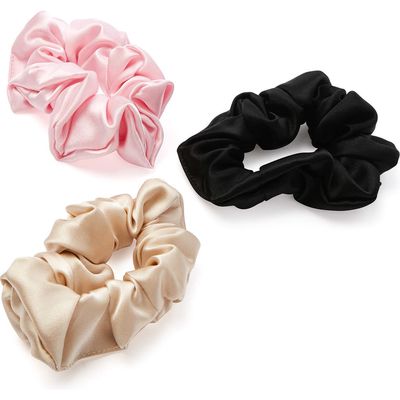 BLISSY 3-Pack Silk Scrunchies in Black/Gold/Pink 