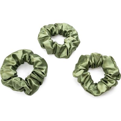 BLISSY 3-Pack Silk Scrunchies in Olive 