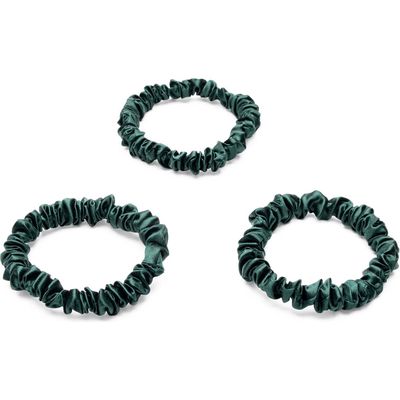 BLISSY 3-Pack Skinny Silk Scrunchies in Emerald 