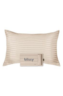 BLISSY Mulberry Silk Pillowcase in Champagne Stripe 