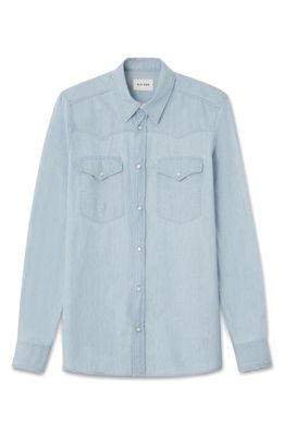 BLK DNM Cotton Chambray Western Shirt in Pale Blue 