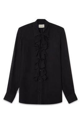 BLK DNM Ruffle Front Button-Up Shirt in Black 