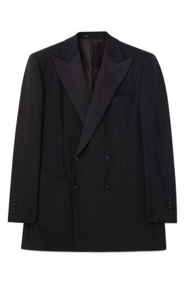 BLK DNM Solid Wool Double Breasted Blazer in Black Wool Mohair