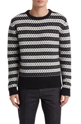 BLK DNM Zigzag Stripe Wool Crewneck Sweater in Black Jaquard