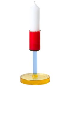 Block Design Med Glass Candlestick in Red.