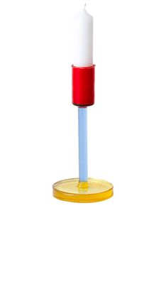 Block Design Tall Glass Candlestick in Red.