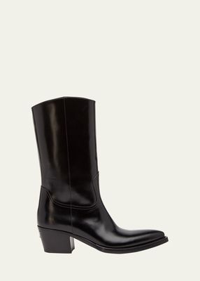 Block-Heel Leather Cowboy Boots
