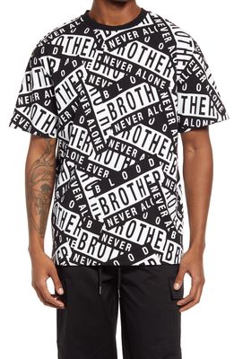 Blood Brother Advisory Print T-Shirt in White/Black