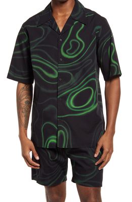 Blood Brother Vision Sound & Mind Print Camp Shirt in Black/green