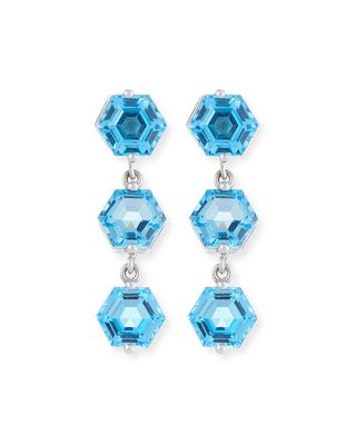 Bloom 14k White Gold 3 Hexagon Drop Earrings, Medium Blue