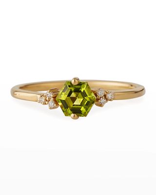 Bloom 14k Yellow Gold Hexagon Ring w/ Diamonds, Size 4-8.5