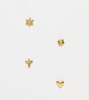 Bloom & Bay gold plated 4 pack of stud earrings-Multi