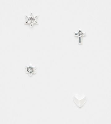 Bloom & Bay sterling silver 4 pack of stud earrings in star, flower, cross and heart