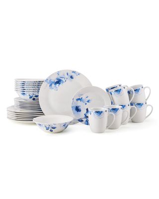 Bloom Blue 32-Piece Porcelain Dinnerware Set