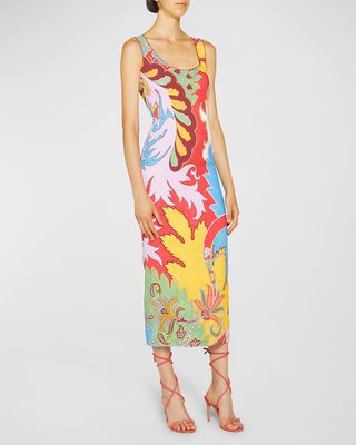 Blooming Paisley-Print Midi Dress