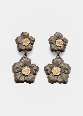 Blossom Gardenia Burnished Silver, Gold, Brown Diamond Pendant Earrings