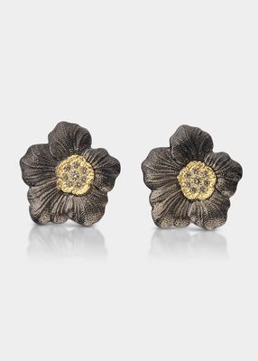 Blossom Gardenia Burnished Silver, Gold, Brown Diamond Stud Earring