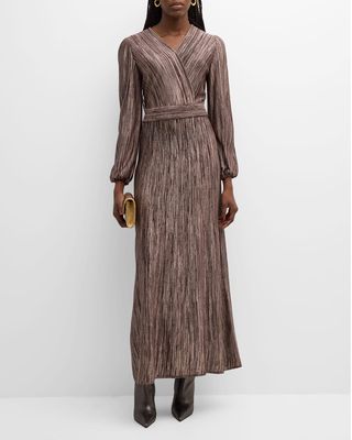 Blouson-Sleeve Jacquard Knit Maxi Dress