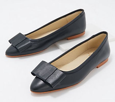 Blublonc Leather Pointed Toe Bow Flats