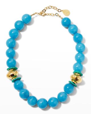 Blue Amazonite, Turquoise and Gold Accent Necklace