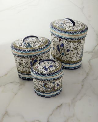 Blue and Green Pavoe Canisters, Set of 3