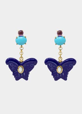 Blue and Turquoise Colored Resin Butterfly Earrings