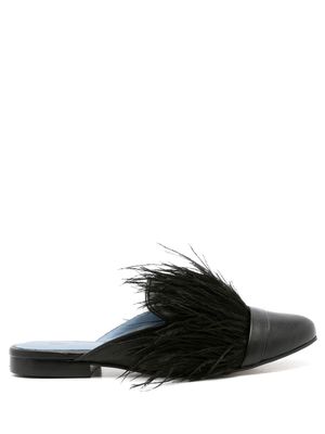 Blue Bird Shoes feather-trim detail slippers - Black