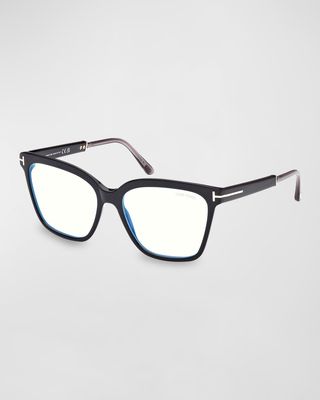 Blue Blocking Two-Tone Acetate Square Glasses