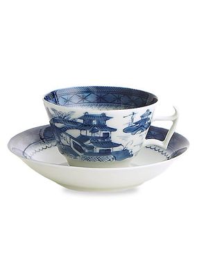 Blue Canton 2-Piece Porcelain Tea Cup & Saucer Set