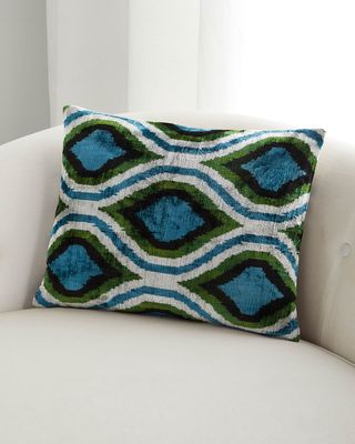 Blue Color-Block Geometric Silk Velvet Cushion, 16x20"