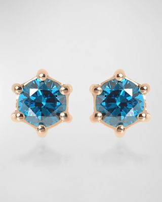 Blue Diamond 14K Rose Gold Stud Earring, Single