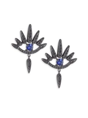 Blue Diamond and Sapphire Spetrum Black Gold Earrings - Black