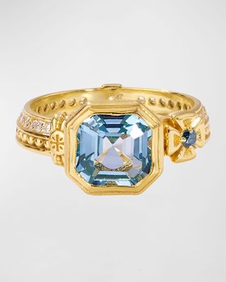 Blue Diamond, Sky Blue Topaz and White Sapphire Ring, Size 7