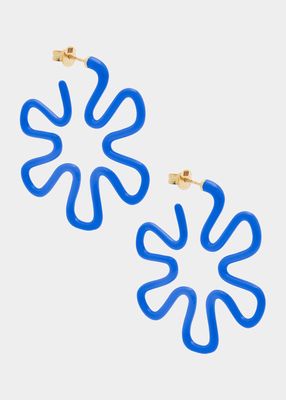 Blue Enamel Flower Hoop Earrings