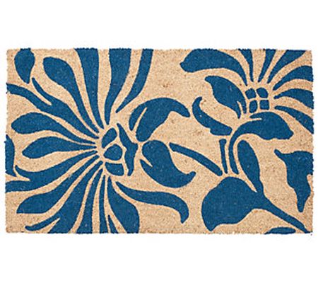 Blue Floral Doormat with PVC Backing