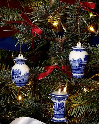 Blue Italian Mini Ginger Jar Christmas Ornaments, Set of 3