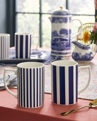 Blue Italian Steccato Bold Stripe Mugs, Set of 4