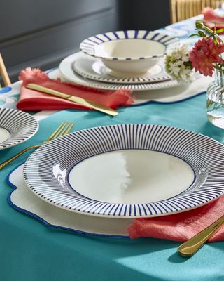 Blue Italian Steccato Dinner Plates, Set of 4