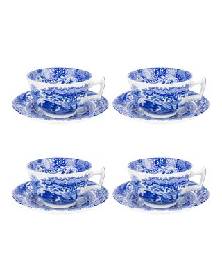 Blue Italian Teacup and Saucers, Set of 4