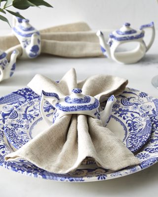 Blue Italian Teapot Napkin Rings, Set of 4